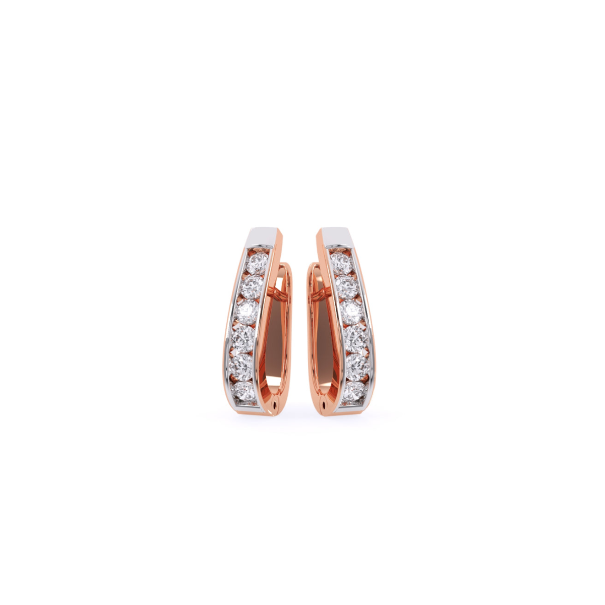 Unique Two Tone Channel Set Diamond Hoop Earrings